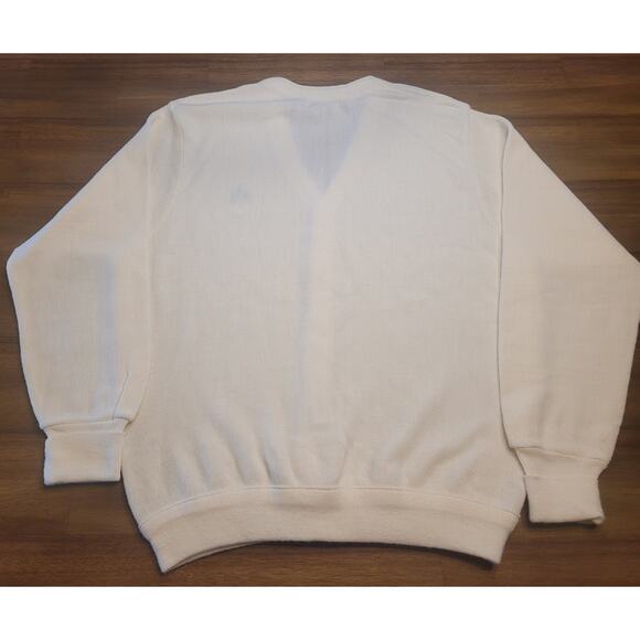🧶 VTG IZOD 90s Grandpa Core Cardigan Sweater – XL – Ivory Knit – Made in USA - Picture 2 of 8